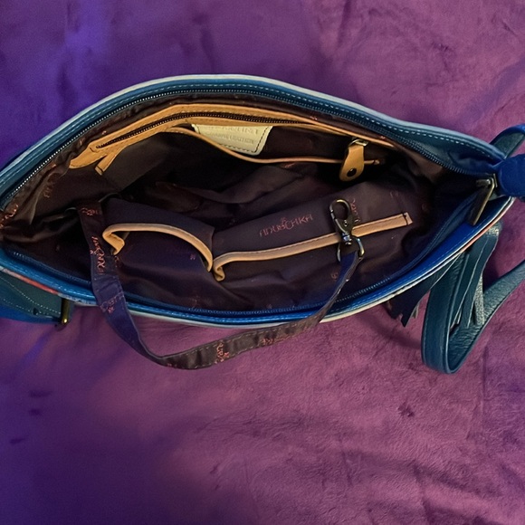 Anuschka- Modern Art Design Multi Colored Crossbody with Zipper Extension - Picture 5 of 7